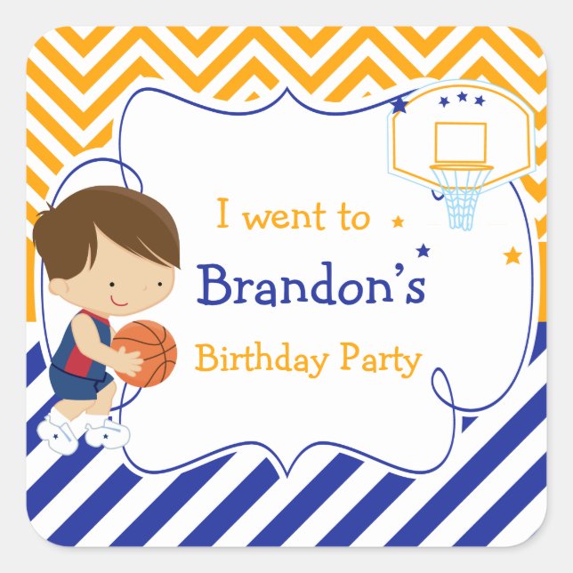 Basketball Niedlich Brown Hair Boy 'I went to' Quadratischer Aufkleber (Vorderseite)