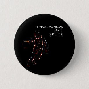 Basketball Orange Black Bachelor / Geburtstagspart Button