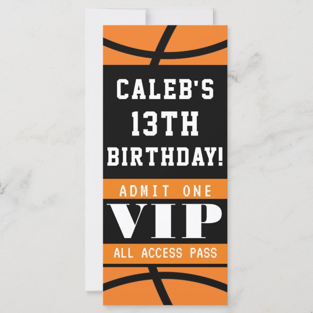 Basketball Orange Black Birthday VIP Pass (Vorderseite)