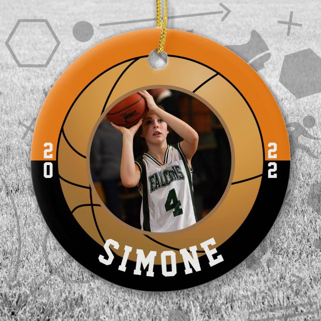 Basketball Orange Black Team Colors Keramik Ornament (Orange and Black Baseball Let's Go Team Ornament. Celebrate your high school or college athlete.)