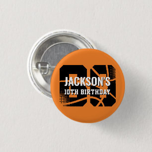 Basketball Orange Schwarz Geburtstag Personalisier Button