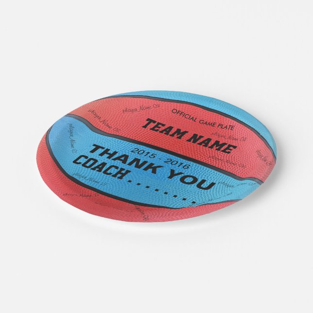 BASKETBALL-PAPIERTeller blaues L rote Querstation Pappteller (Schrägansicht)