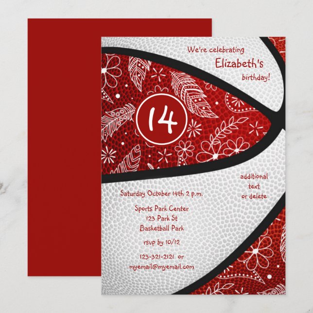 Basketball-Party für Doodgirls Einladung (Vorne/Hinten)