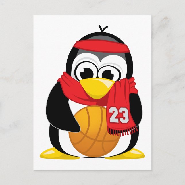 Basketball Penguin Scarf Postkarte (Vorderseite)