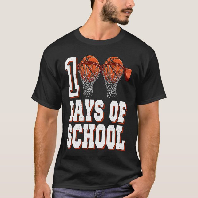 Basketball Player 100 Days Of School Student Boys  T-Shirt (Vorderseite)