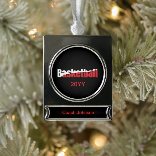 Basketball Player Abstrakt Swish - Word Art Banner-Ornament Silber (Baum)