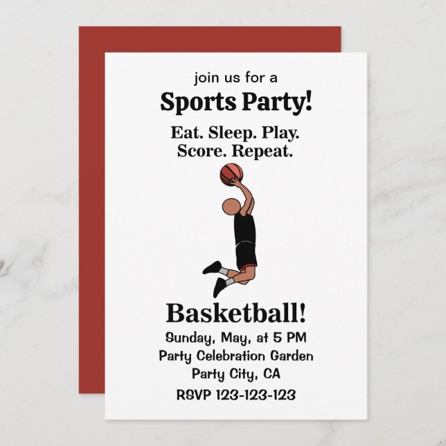 Basketball Player Boys Sportsegment Party Einladung (Vorne/Hinten)