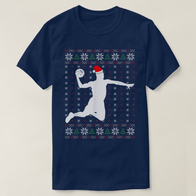 Basketball Player Christmas Sport Ugly XMas Pajama T-Shirt (Design vorne)