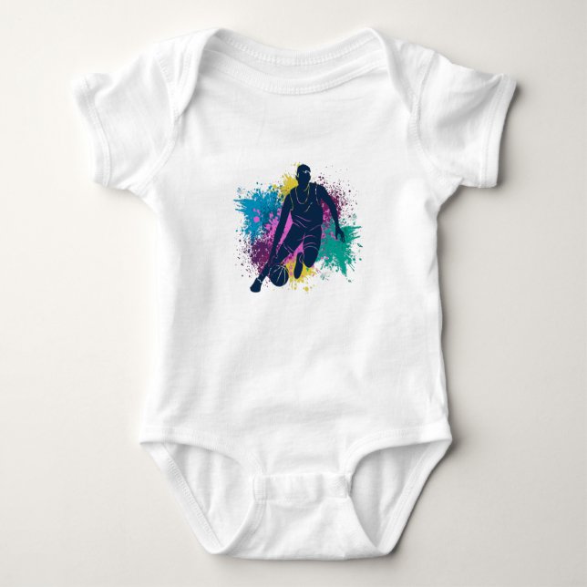 Basketball-Player grungy Color Splashes Baby Strampler (Vorderseite)