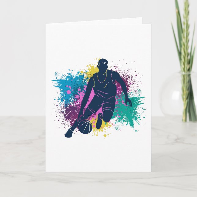 Basketball-Player grungy Color Splashes Karte (Vorderseite)