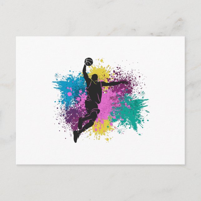 Basketball-Player grungy Color Splashes Postkarte (Vorderseite)