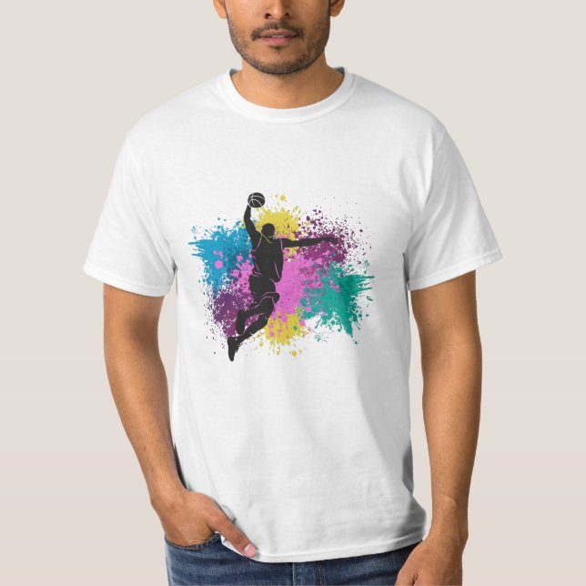Basketball-Player grungy Color Splashes T-Shirt (Vorderseite)