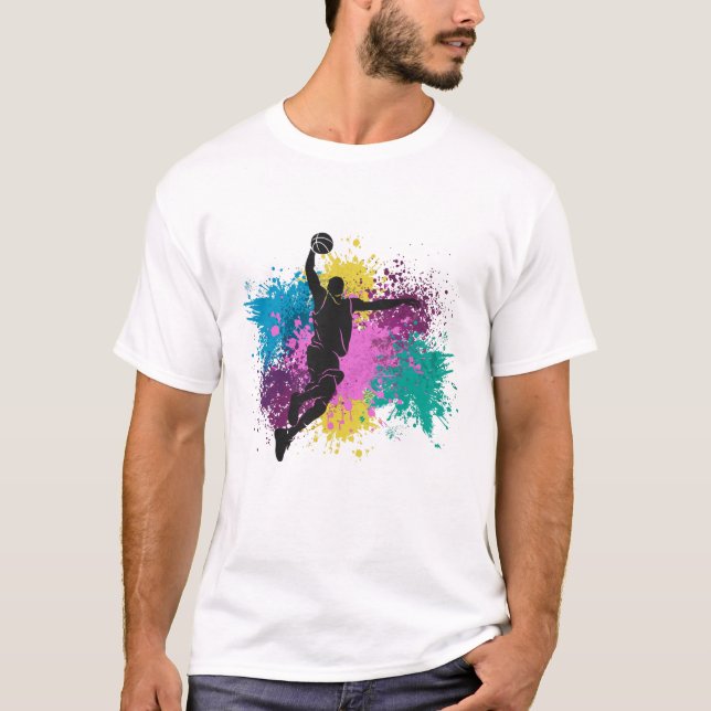 Basketball-Player grungy Color Splashes T-Shirt (Vorderseite)