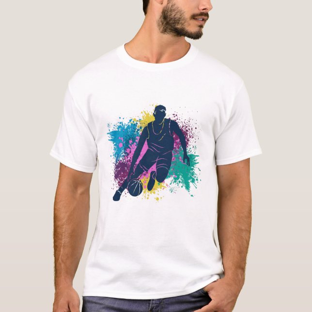 Basketball-Player grungy Color Splashes T-Shirt (Vorderseite)