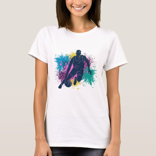Basketball-Player grungy Color Splashes T-Shirt (Vorderseite)