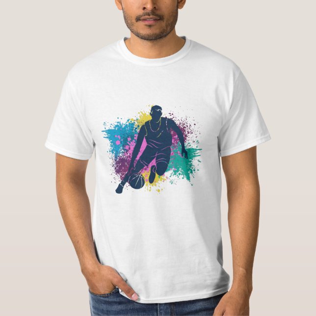 Basketball-Player grungy Color Splashes T-Shirt (Vorderseite)