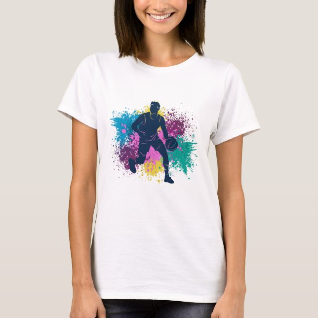 Basketball-Player grungy Color Splashes T-Shirt (Vorderseite)