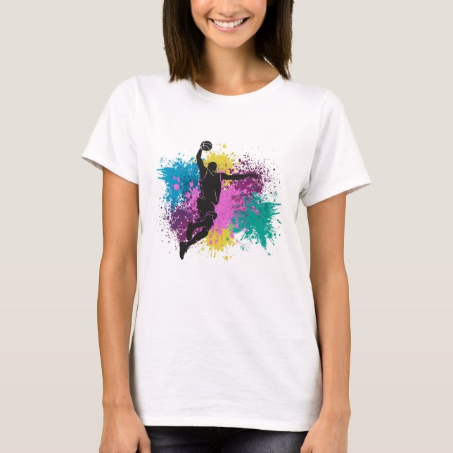 Basketball-Player grungy Color Splashes T-Shirt (Vorderseite)
