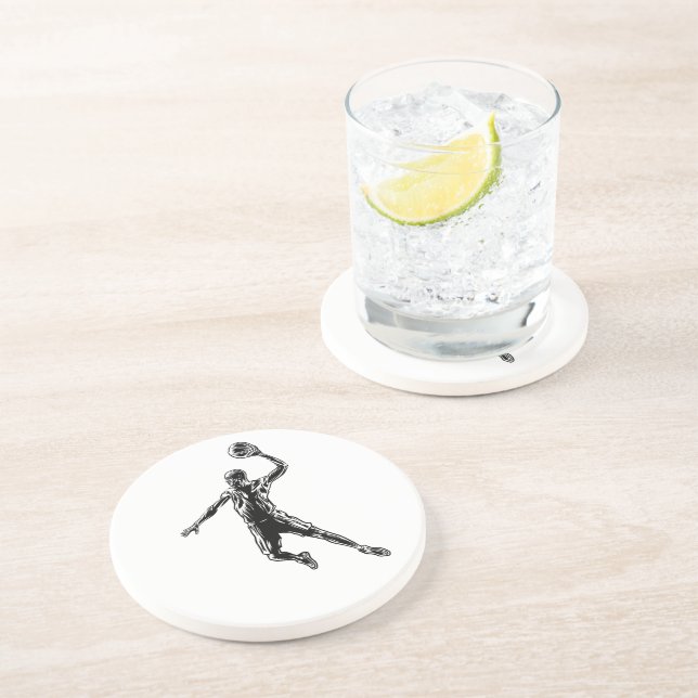 Basketball Player Slam Dunk Dunkles Design Getränkeuntersetzer (Seite)