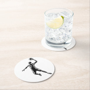 Basketball Player Slam Dunk Dunkles Design Runder Pappuntersetzer