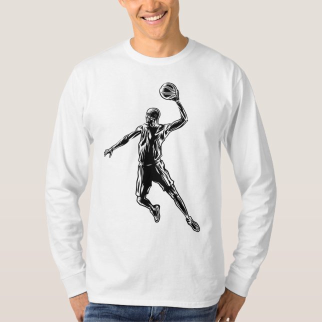 Basketball Player Slam Dunk Dunkles Design T-Shirt (Vorderseite)
