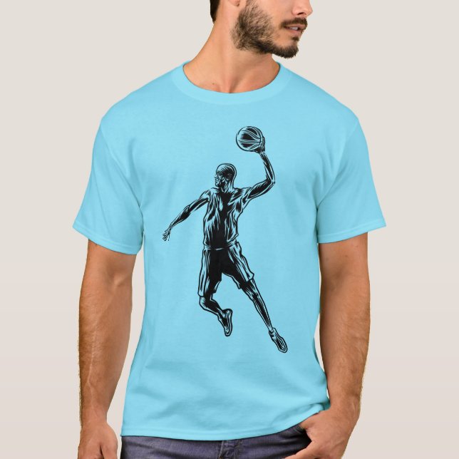 Basketball Player Slam Dunk Dunkles Design T-Shirt (Vorderseite)