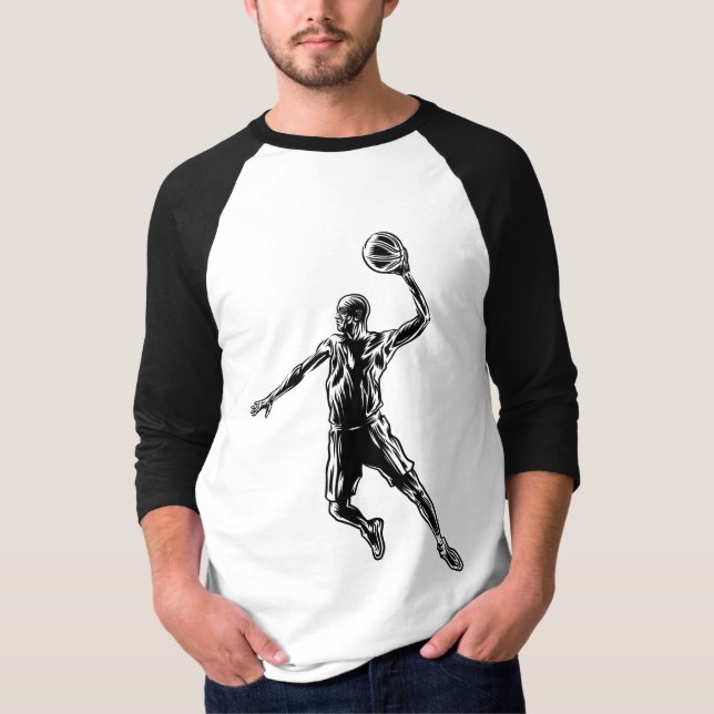 Basketball Player Slam Dunk Dunkles Design T-Shirt (Vorderseite)