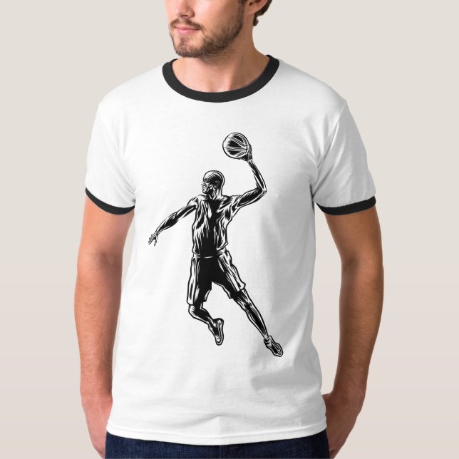 Basketball Player Slam Dunk Dunkles Design T-Shirt (Vorderseite)