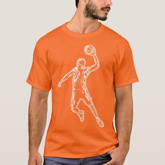 Basketball Player Slam Dunk Lichtdesign T-Shirt (Vorderseite)