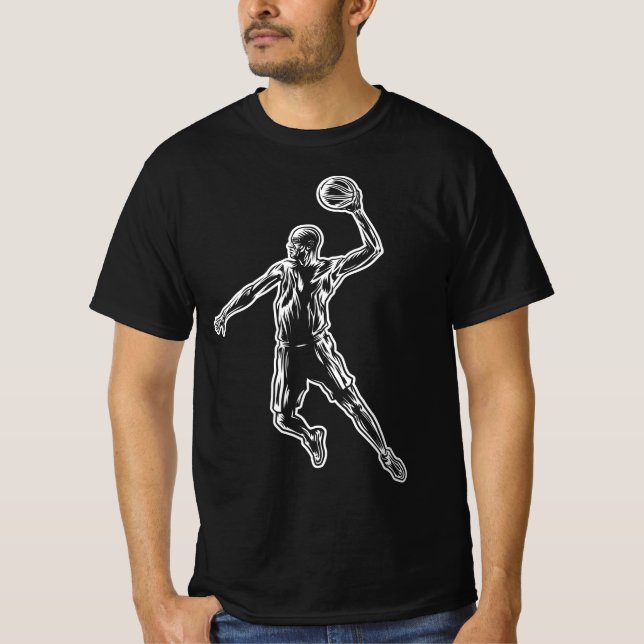 Basketball Player Slam Dunk Lichtdesign T-Shirt (Vorderseite)