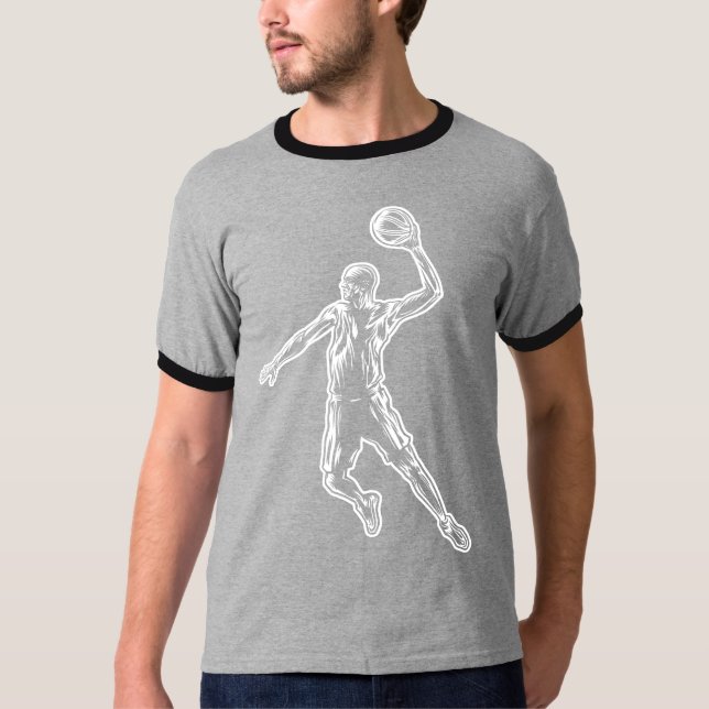Basketball Player Slam Dunk Lichtdesign T-Shirt (Vorderseite)