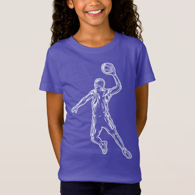 Basketball Player Slam Dunk Lichtdesign T-Shirt (Vorderseite)