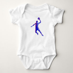 Basketball Player Slam Dunk, Rot und Blau Design Baby Strampler