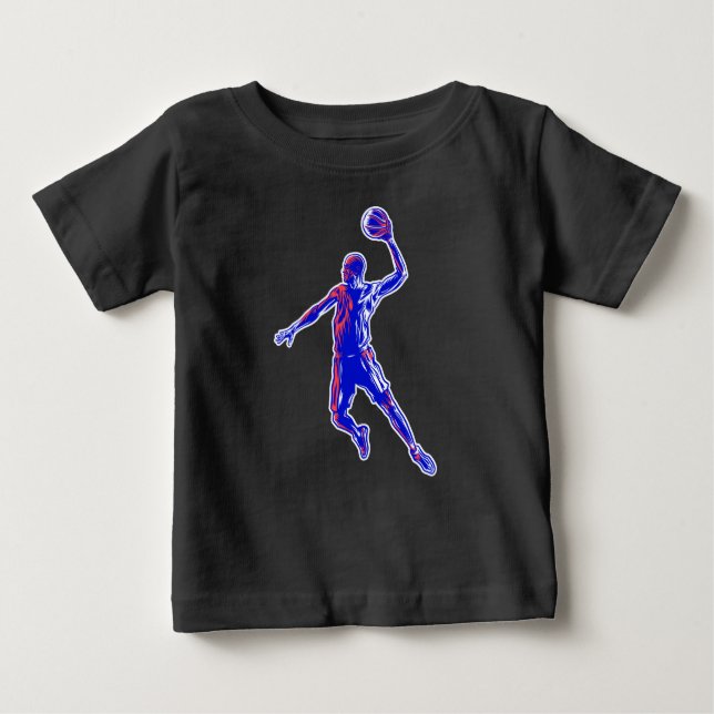 Basketball Player Slam Dunk, Rot und Blau Design Baby T-shirt (Vorderseite)