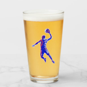 Basketball Player Slam Dunk, Rot und Blau Design Glas