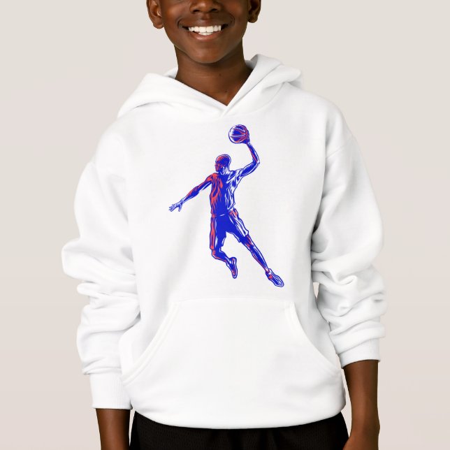 Basketball Player Slam Dunk, Rot und Blau Design Hoodie (Vorderseite)