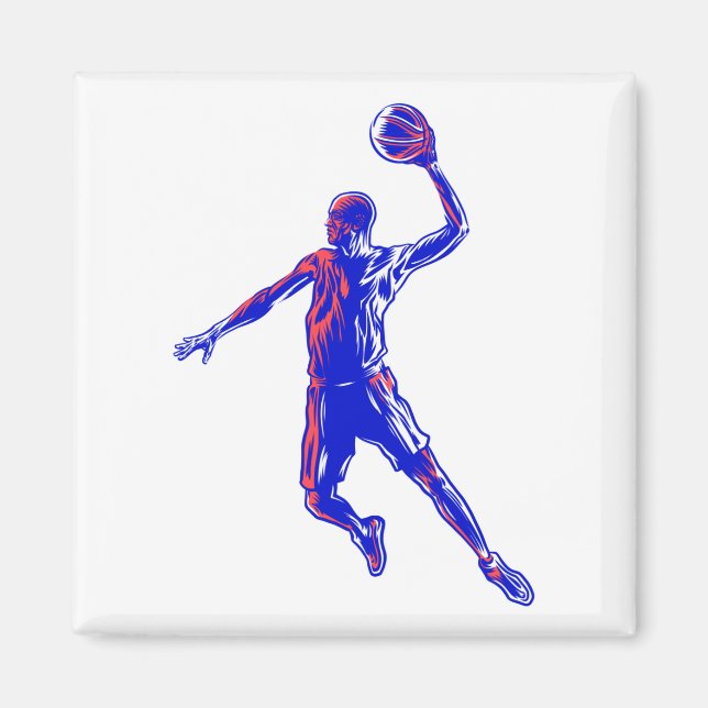 Basketball Player Slam Dunk, Rot und Blau Design Magnet (Vorne)