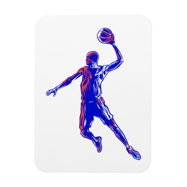 Basketball Player Slam Dunk, Rot und Blau Design Magnet (Vertikal)