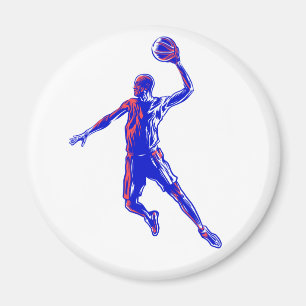 Basketball Player Slam Dunk, Rot und Blau Design Magnet