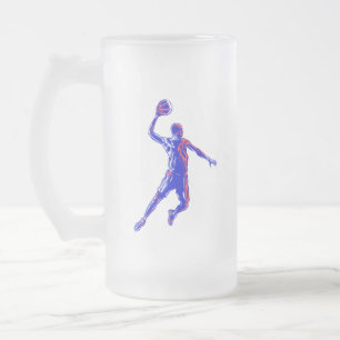 Basketball Player Slam Dunk, Rot und Blau Design Mattglas Bierglas