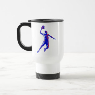 Basketball Player Slam Dunk, Rot und Blau Design Reisebecher