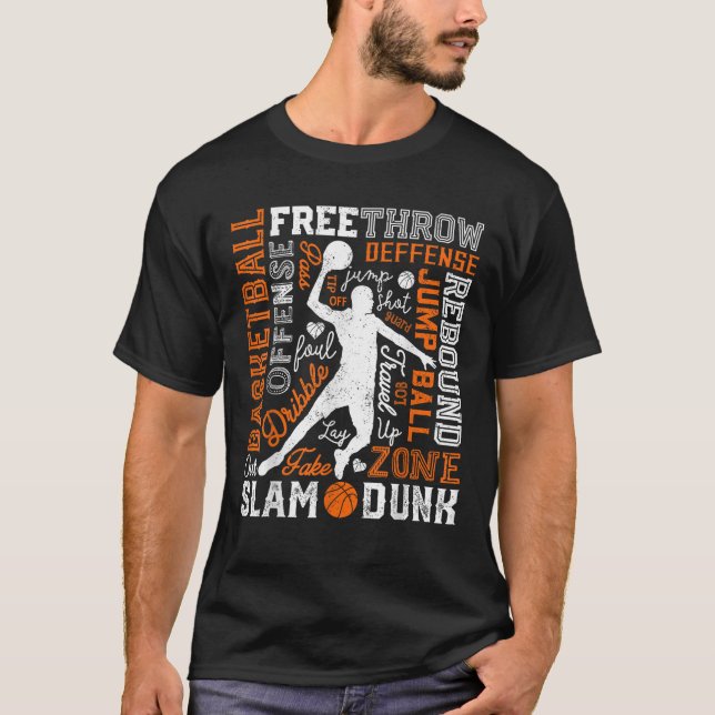 Basketball Player Slam Dunk Typografie Word Art Vi T-Shirt (Vorderseite)
