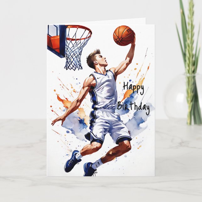 Basketball Player Splash Wasserfarbe Glückwunsch G Karte (Vorderseite)