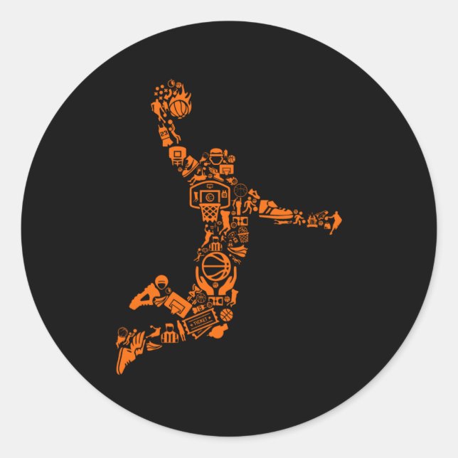 Basketball Player Vintage Runder Aufkleber (Vorderseite)