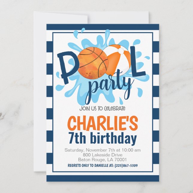 Basketball Pool Party Geburtstag Einladung (Vorderseite)