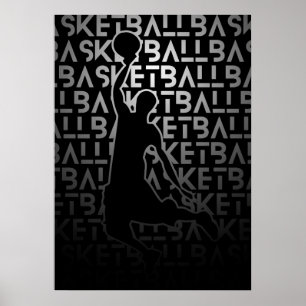 Basketball Poster Black and White     Metal Look