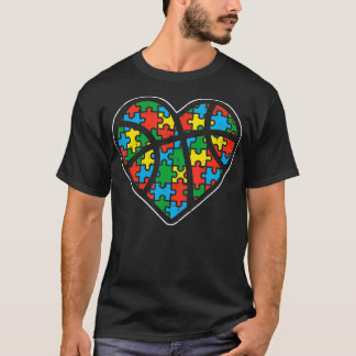 Basketball Puzzle Ball Heart Sport Autism Awarenes T-Shirt