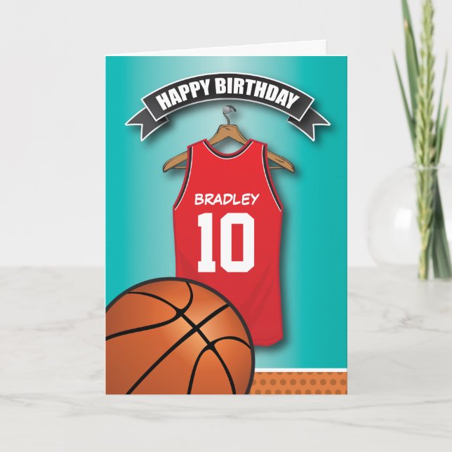 Basketball Red Jersey Sports Custom Birthday Karte (Vorderseite)