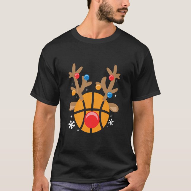 Basketball Reindeer Funny Niedlicher Junge Weihnac T-Shirt (Vorderseite)