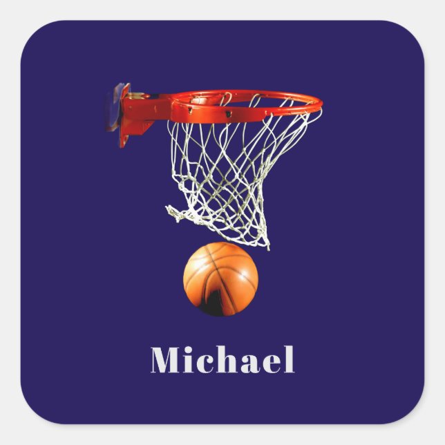 Basketball Replace with Your Name Quadratischer Aufkleber (Vorderseite)